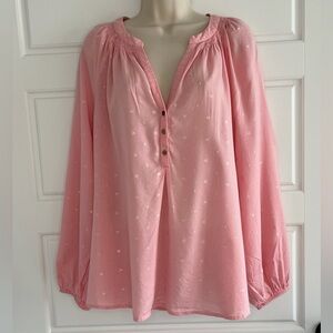 Crown & Ivy 100% Cotton Split V Blush Pink Silver Beads Peasant Blouse Sz XL